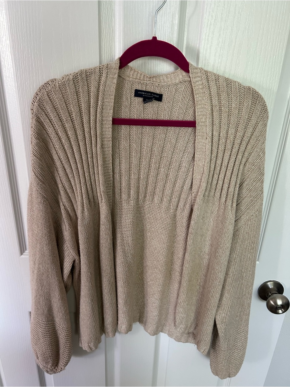 American Eagle Outfitters Beige Open-Front Ribbed Cardigan